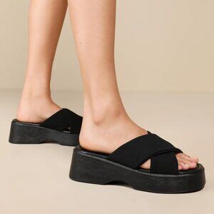 Lulus Black Mesh Platform Slide Sandals